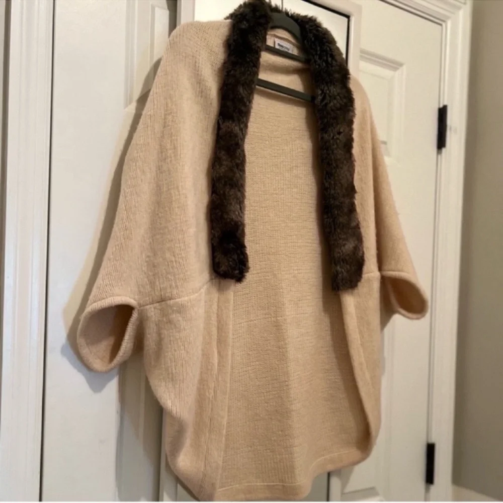 Anthropologie Mad Style 100% Acrylic fur lined open front sweater shrug cardigan